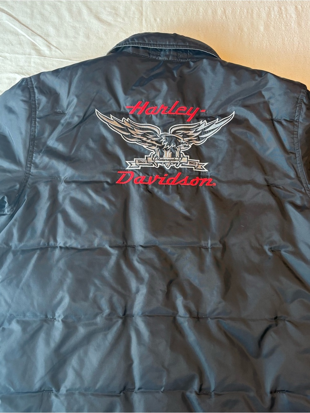 Vintage Harley Davidson Men’s Reversible Black and Gray Nylon Puffer Jacket- XL - Picture 8 of 12